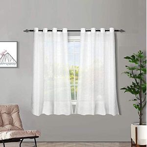 Melodieux 2 Panel Faux Linen Voile Net Curtains Semi Sheer Ring Top Drapes for Bedroom, Living Room, Window (White, 55 x 54 inch drop) Melodieux 2 Panel Faux Linen Voile Net Curtains Semi Sheer Ring Top Drapes for Bedroom, Living Room, Window (White, 55 x 54 inch drop)