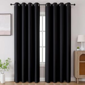 CUCRAF Black Blackout Curtains 96 inch Length 2 Panels Set, Room Darkening Drapes for Living Room Bedroom, Thermal Insulated Light Blocking Grommet Window Curtain (W52 x L96 Inch) CUCRAF Black Blackout Curtains 96 inch Length 2 Panels Set, Room Darkening Drapes for Living Room Bedroom, Thermal Insulated Light Blocking Grommet Window Curtain (W52 x L96 Inch)