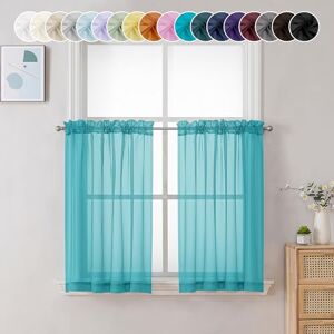 Chyhomenyc Sheer Turquoise Tier Curtains 24 Inch Length, Small Window Treatment for Bathroom Living Room Basement, Short Rod Pocket Cafe Curtain, 42W x 24L Inches, 2 Panels Chyhomenyc Sheer Turquoise Tier Curtains 24 Inch Length, Small Window Treatment for Bathroom Living Room Basement, Short Rod Pocket Cafe Curtain, 42W x 24L Inches, 2 Panels