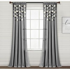 Lush Decor Boho Pom Pom Tassel Linen Window Curtain Panel (Single Panel), 95" L x 52" W, Dark Gray Lush Decor Boho Pom Pom Tassel Linen Window Curtain Panel (Single Panel), 95" L x 52" W, Dark Gray