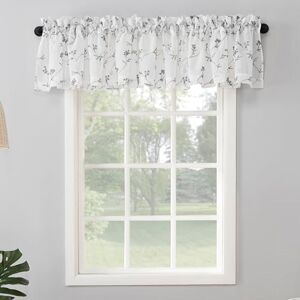 No. 918 Delia Embroidered Floral Sheer Rod Pocket Curtain Valance, 50" x 17", White No. 918 Delia Embroidered Floral Sheer Rod Pocket Curtain Valance, 50" x 17", White