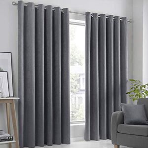 Fusion Strata Charcoal Triple-Woven Dimout Eyelet Curtains - Curtains Fusion Strata Charcoal Triple-Woven Dimout Eyelet Curtains - Curtains