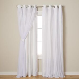 Luxe Exclusive Home Catarina Layered Solid Room Darkening Blackout and Sheer Grommet Top Curtain Panel Pair, 52x120, Winter Luxe Exclusive Home Catarina Layered Solid Room Darkening Blackout and Sheer Grommet Top Curtain Panel Pair, 52x120, Winter