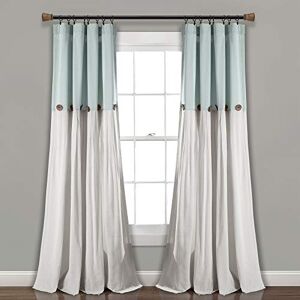 Lush Decor Linen Button Window Curtain Single Panel, Cotton Blend, Blue & Off-White, 40" W x 84" L (Pack of 1) Lush Decor Linen Button Window Curtain Single Panel, Cotton Blend, Blue & Off-White, 40" W x 84" L (Pack of 1)