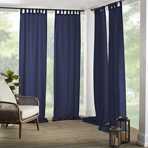 Elrene Home Fashions Matine Weatherproof Tab-Top Indoor/Outdoor Solid Color Curtain Panel for Porch, Pergola, Patio, Deck, 52”W x 108”L, Blue Elrene Home Fashions Matine Weatherproof Tab-Top Indoor/Outdoor Solid Color Curtain Panel for Porch, Pergola, Patio, Deck, 52”W x 108”L, Blue