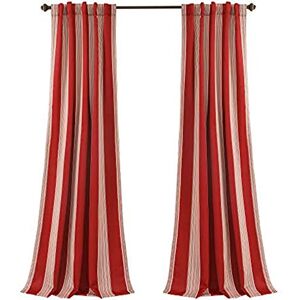Lush Decor Julia Stripe Curtains Room Darkening Striped Window Panel Set for Living, Dining, Bedroom (Pair), 84” x 52”, Red Lush Decor Julia Stripe Curtains Room Darkening Striped Window Panel Set for Living, Dining, Bedroom (Pair), 84” x 52”, Red