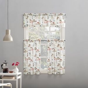 No. 918 Brew Coffee Shop Semi-Sheer Rod Pocket Kitchen Curtain Valance and Tiers Set, 54" x 36", White No. 918 Brew Coffee Shop Semi-Sheer Rod Pocket Kitchen Curtain Valance and Tiers Set, 54" x 36", White