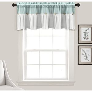 Lush Decor Linen Button Farmhouse Valance, 52" W x 18" L, Blue & White Rustic Kitchen Valance For Windows Pleated Color Block Design With Coconut Husk Button Detail Kitchen Curtains Valance Lush Decor Linen Button Farmhouse Valance, 52" W x 18" L, Blue & White Rustic Kitchen Valance For Windows Pleated Color Block Design With Coconut Husk Button Detail Kitchen Curtains Valance