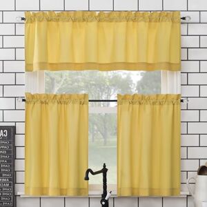 No. 918 Martine Microfiber Semi-Sheer Rod Pocket Kitchen Curtain Valance and Tiers Set, 54" x 45", Yellow No. 918 Martine Microfiber Semi-Sheer Rod Pocket Kitchen Curtain Valance and Tiers Set, 54" x 45", Yellow