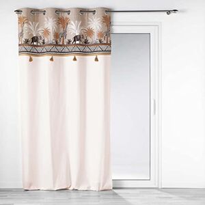 Douceur d'Intérieur , Kenya Lodge Curtain with Eyelets (140 x 240 cm) Taupe Cotton Printed Top and Tassels Douceur d'Intérieur , Kenya Lodge Curtain with Eyelets (140 x 240 cm) Taupe Cotton Printed Top and Tassels