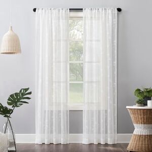 No. 918 Delia Embroidered Floral Sheer Rod Pocket Curtain Panel, 50" x 84", Ivory Off-White No. 918 Delia Embroidered Floral Sheer Rod Pocket Curtain Panel, 50" x 84", Ivory Off-White