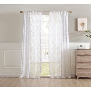 Laura Ashley Berwyn Lattice Sheer Curtains with Rod Pocket, Each Panel Measures 38" W x 96" L, White, 2 Panels Laura Ashley Berwyn Lattice Sheer Curtains with Rod Pocket, Each Panel Measures 38" W x 96" L, White, 2 Panels