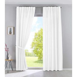 Gardinenbox Cationic Jena Opaque Linen Look Curtains Mottled Curtain Tape with Tie Backs, 100% Polyester, White, H x W 225 x 140 cm Gardinenbox Cationic Jena Opaque Linen Look Curtains Mottled Curtain Tape with Tie Backs, 100% Polyester, White, H x W 225 x 140 cm