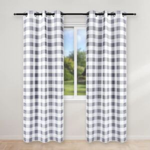 Simple Deluxe Buffalo Check Blackout Curtains Panels for Living Room, Bedroom Farmhouse Courtyard Style Room Darkening Thermal Insulated Plaid Grommet Curtain, 37" W x 84" L, White and Gray Simple Deluxe Buffalo Check Blackout Curtains Panels for Living Room, Bedroom Farmhouse Courtyard Style Room Darkening Thermal Insulated Plaid Grommet Curtain, 37" W x 84" L, White and Gray