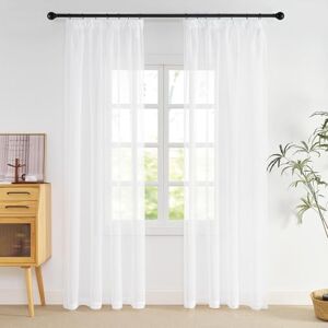 NICETOWN Curtain, White Transparent Voile Curtains with Ruffle Tape for Rail, 225 cm High Curtains, White Living Room Curtain, Transparent Sheer Curtains, Set of 2, H 225 x W 140 cm NICETOWN Curtain, White Transparent Voile Curtains with Ruffle Tape for Rail, 225 cm High Curtains, White Living Room Curtain, Transparent Sheer Curtains, Set of 2, H 225 x W 140 cm