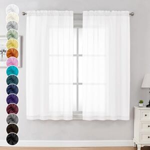 Chyhomenyc White Sheer Curtains 63 Inch Length 2 Panels Set, Light Filtering Rod Pocket Window Curtain Treatment Drapes for Bedroom Living Room, Each 42Wx63L, Set of 2, White Chyhomenyc White Sheer Curtains 63 Inch Length 2 Panels Set, Light Filtering Rod Pocket Window Curtain Treatment Drapes for Bedroom Living Room, Each 42Wx63L, Set of 2, White