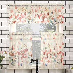 No. 918 Rosalind Floral Watercolor Semi-Sheer Rod Pocket Kitchen Curtain Valance and Tiers Set, 54" x 24" 3-Piece, Poppy Red No. 918 Rosalind Floral Watercolor Semi-Sheer Rod Pocket Kitchen Curtain Valance and Tiers Set, 54" x 24" 3-Piece, Poppy Red
