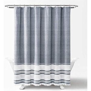 Lush Decor , Navy Nantucket Yarn Dyed Cotton Tassel Fringe Shower Curtain, 72" x 72", 72" x 72 Lush Decor , Navy Nantucket Yarn Dyed Cotton Tassel Fringe Shower Curtain, 72" x 72", 72" x 72