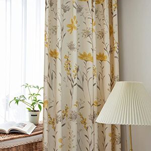 SUOUO Yellow Floral Curtains for Living Room Chenille Printed Grey Leaf Patterned Room Darkening Window Drapes Set for Bedroom Dining 2 Panels 84 Inches Long Sunflower SUOUO Yellow Floral Curtains for Living Room Chenille Printed Grey Leaf Patterned Room Darkening Window Drapes Set for Bedroom Dining 2 Panels 84 Inches Long Sunflower