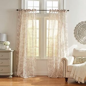Elrene Home Fashions Westport Floral Tie-Top Sheer Window Curtain, 52" x 95" (1 Panel), Flax Elrene Home Fashions Westport Floral Tie-Top Sheer Window Curtain, 52" x 95" (1 Panel), Flax
