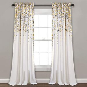 Lush Decor Weeping Flower Light Filtering Window Curtain Panels, Pair, 52" W x 84" L + 2" Header, Yellow & Gray Charming Modern Floral Curtains for Living Room, Dining Room, & Bedroom Lush Decor Weeping Flower Light Filtering Window Curtain Panels, Pair, 52" W x 84" L + 2" Header, Yellow & Gray Charming Modern Floral Curtains for Living Room, Dining Room, & Bedroom