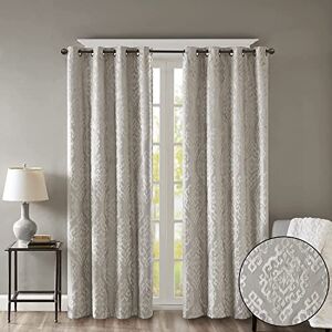 Sun Mirage 100% Total Blackout Single Window Curtain, Knitted Jacquard Damask Room Darkening Curtain Panel with Grommet Top, 50 x 108 in, Silver Sun Mirage 100% Total Blackout Single Window Curtain, Knitted Jacquard Damask Room Darkening Curtain Panel with Grommet Top, 50 x 108 in, Silver