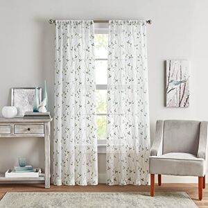Curtainworks Botanical Embroidery Sheer Window Curtain Collection, Rod Pocket, 84-inch Panel Pair, Sage Curtainworks Botanical Embroidery Sheer Window Curtain Collection, Rod Pocket, 84-inch Panel Pair, Sage