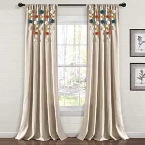 Lush Decor Boho Pom Pom Tassel Linen Window Curtain Panel (Single Panel), 84" L x 52" W, Turquoise & Orange Lush Decor Boho Pom Pom Tassel Linen Window Curtain Panel (Single Panel), 84" L x 52" W, Turquoise & Orange