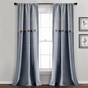 Lush Decor Farmhouse Button Stripe Yarn Dyed Woven Cotton Window Curtain Panel Pair, 84" L x 40" W, Navy Lush Decor Farmhouse Button Stripe Yarn Dyed Woven Cotton Window Curtain Panel Pair, 84" L x 40" W, Navy