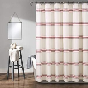 Lush Decor Farmhouse Stripe Cotton Shower Curtain, 72" W x 72" L, Red Classic Modern Rustic Charm Bathroom Decor Lush Decor Farmhouse Stripe Cotton Shower Curtain, 72" W x 72" L, Red Classic Modern Rustic Charm Bathroom Decor