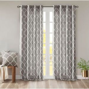 Madison Park Saratoga Single Window Curtain Light Filtering Fretwork Print 1 Panel Grommet Top Drape/Valance for Living Room Bedroom and Dorm, 50x108, Grey/White Madison Park Saratoga Single Window Curtain Light Filtering Fretwork Print 1 Panel Grommet Top Drape/Valance for Living Room Bedroom and Dorm, 50x108, Grey/White