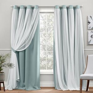 Luxe Exclusive Home Catarina Layered Solid Room Darkening Blackout and Sheer Grommet Top Curtain Panel Pair, 52"x84", Seafoam Luxe Exclusive Home Catarina Layered Solid Room Darkening Blackout and Sheer Grommet Top Curtain Panel Pair, 52"x84", Seafoam