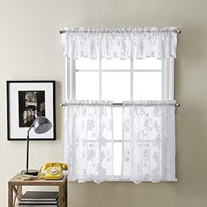 Curtainworks Sibella Lace Kitchen Curtain Window Tier Pair, Rod Pocket, 36, White Curtainworks Sibella Lace Kitchen Curtain Window Tier Pair, Rod Pocket, 36, White