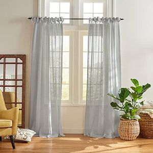 Elrene Home Fashions Cottagecore Tie-Top Sheer Window Curtain, Poly-Linen Blend, Dusty Blue, 52 in x 95 in (1 Panel) Elrene Home Fashions Cottagecore Tie-Top Sheer Window Curtain, Poly-Linen Blend, Dusty Blue, 52 in x 95 in (1 Panel)