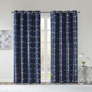 Intelligent Design Raina Total Blackout Metallic Print Grommet Top Single Window Curtain Panel Thermal Insulated Light Blocking Drape for Bedroom Living Room and Dorm, 50x63, Navy/Silver 1 Piece Intelligent Design Raina Total Blackout Metallic Print Grommet Top Single Window Curtain Panel Thermal Insulated Light Blocking Drape for Bedroom Living Room and Dorm, 50x63, Navy/Silver 1 Piece