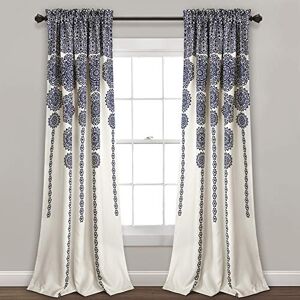 Lush Decor Stripe Medallion Curtains Fabric Mandala Bohemian Damask Print Room Darkening Window Panel Set for Living, Dining, Bedroom (Pair), 95" L x 52" W, Navy Lush Decor Stripe Medallion Curtains Fabric Mandala Bohemian Damask Print Room Darkening Window Panel Set for Living, Dining, Bedroom (Pair), 95" L x 52" W, Navy