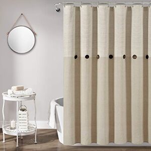 Lush Decor Beige Linen Woven Cotton Shower Curtain, Farmhouse Button Stripe, Yarn Dyed (72" x 72") Lush Decor Beige Linen Woven Cotton Shower Curtain, Farmhouse Button Stripe, Yarn Dyed (72" x 72")