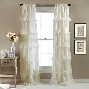 Lush Decor Nerina Curtain Sheer Ruffled Textured Window Panel for Living, Dining Room, Bedroom (Single), 84” x 54”, Ivory Lush Decor Nerina Curtain Sheer Ruffled Textured Window Panel for Living, Dining Room, Bedroom (Single), 84” x 54”, Ivory