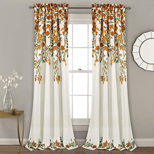 Lush Decor Tanisha Curtains Light Filtering Window Panel Set, Pair Floral Vine Print, Beautiful, Modern, Elegant Home Decor 52" W x 84" L, Tangerine & Turquoise Lush Decor Tanisha Curtains Light Filtering Window Panel Set, Pair Floral Vine Print, Beautiful, Modern, Elegant Home Decor 52" W x 84" L, Tangerine & Turquoise