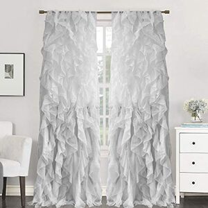 Sweet Home Collection Vertical Ruffled Waterfall Curtains, voile, Silver, 108 in x 50 in Sweet Home Collection Vertical Ruffled Waterfall Curtains, voile, Silver, 108 in x 50 in