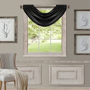 Elrene All Seasons Room-Darkening Waterfall Window Valance, Accessory for Bedroom or Living Room Windows with Rod Pocket Tabs, 52" x 36", Black, 1 Valance Elrene All Seasons Room-Darkening Waterfall Window Valance, Accessory for Bedroom or Living Room Windows with Rod Pocket Tabs, 52" x 36", Black, 1 Valance
