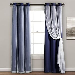 Lush Decor Sheer Grommet Curtains Panel with Insulated Blackout Lining, Room Darkening Window Curtain Set (Pair), 38" W x 84" L, Navy Lush Decor Sheer Grommet Curtains Panel with Insulated Blackout Lining, Room Darkening Window Curtain Set (Pair), 38" W x 84" L, Navy