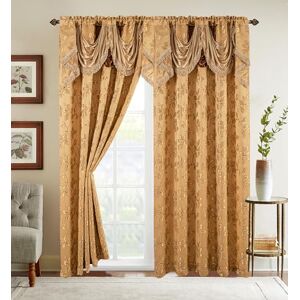 Elegant Comfort Jacquard Look Curtain Panel Set with Attached Waterfall Valance, (Set of 2), 54 x 84 Inches, Leaf Pattern, Gold Elegant Comfort Jacquard Look Curtain Panel Set with Attached Waterfall Valance, (Set of 2), 54 x 84 Inches, Leaf Pattern, Gold