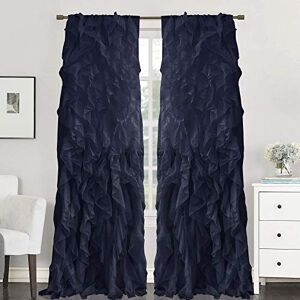 Sweet Home Collection 2 Pack Window Panel Sheer Voile Vertical Ruffled Waterfall Curtains, 108 in x 50 in, Navy Sweet Home Collection 2 Pack Window Panel Sheer Voile Vertical Ruffled Waterfall Curtains, 108 in x 50 in, Navy