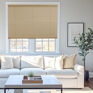 Chicology Mini Blind, Horizontal Window Blinds, Cordless Design, Vinyl, Cappuccino (Commercial Grade), 36"W x 72"H Chicology Mini Blind, Horizontal Window Blinds, Cordless Design, Vinyl, Cappuccino (Commercial Grade), 36"W x 72"H
