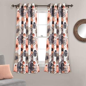 Lush Decor Leah Light Filtering Window Curtain Panel Pair Floral Insulated Grommet, 52" W x 63" L, Coral and Gray Lush Decor Leah Light Filtering Window Curtain Panel Pair Floral Insulated Grommet, 52" W x 63" L, Coral and Gray