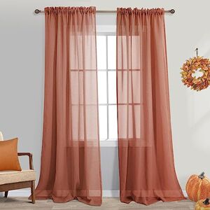 KOUFALL Terracotta Semi Sheer Curtains 84 Inches Long for Living Room 2 Panels Set Rod Pocket Window Decor Faux Linen Drapes Light Filtering Textured Rust Red Curtains for Bedroom 52x84 In Length Burnt Orange KOUFALL Terracotta Semi Sheer Curtains 84 Inches Long for Living Room 2 Panels Set Rod Pocket Window Decor Faux Linen Drapes Light Filtering Textured Rust Red Curtains for Bedroom 52x84 In Length Burnt Orange