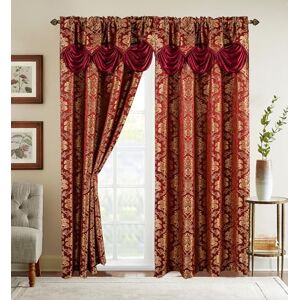 Elegant Comfort Jacquard Look Curtain Panel Set with Attached Waterfall Valance, (Set of 2), 54 x 84 Inches, Burgundy Elegant Comfort Jacquard Look Curtain Panel Set with Attached Waterfall Valance, (Set of 2), 54 x 84 Inches, Burgundy