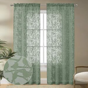 OVZME Anji Textured Sage Green Sheer Curtains 84 inch Length 2 Panels Set for Living Room, Bird Semi Voile Balance Privacy & Light Rod Pocket Elegant Jacquard Sheer Curtain for Bedroom, 38Wx84L OVZME Anji Textured Sage Green Sheer Curtains 84 inch Length 2 Panels Set for Living Room, Bird Semi Voile Balance Privacy & Light Rod Pocket Elegant Jacquard Sheer Curtain for Bedroom, 38Wx84L