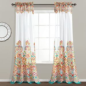 Lush Decor Clara Sheer Curtains Paisley Damask Print Bohemian Style Light Filtering Window Panel Set for Living, Dining, Bedroom (Pair), Sheer Panel, Turquoise & Tangerine Lush Decor Clara Sheer Curtains Paisley Damask Print Bohemian Style Light Filtering Window Panel Set for Living, Dining, Bedroom (Pair), Sheer Panel, Turquoise & Tangerine